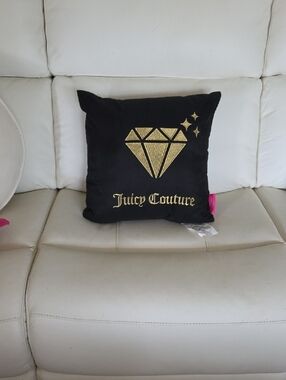 Juicy Couture Black Pillow with Gold Diamond Embroidery